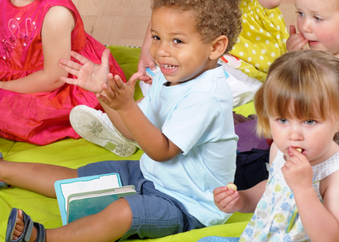Children participating in rhyme class