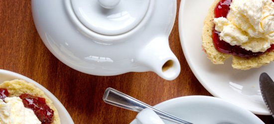 A cream tea with a tea pot